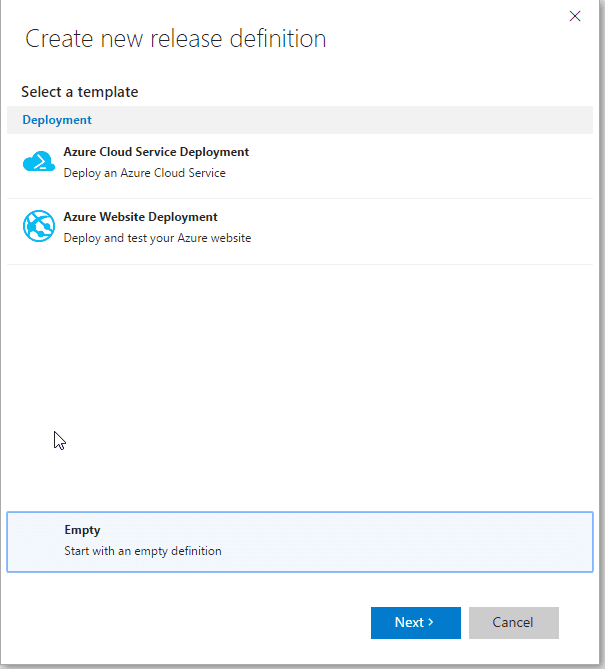 Create new release definition - VSTS